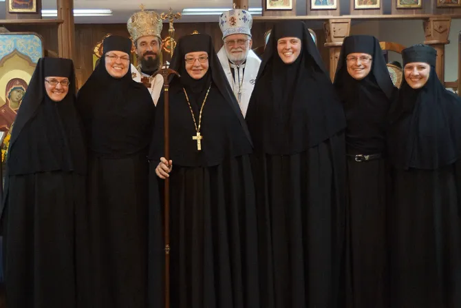 The nuns of Christ the Bridegroom Monastery in Burton Ohio with Bishops Milan Lach and John Kudrick following a Hierarchical Divine Liturgy Sept 30 2019 Credit Monastery
