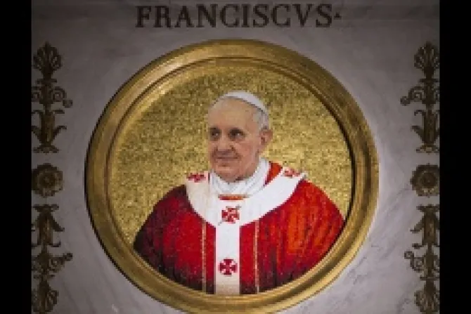 The portrait of Pope Francis in the Basilica of St Paul Outside the Walls in Rome Feb 24 2014 Credit Mazur catholicnewsorguk CC BY NC SA 20 CNA 2 28 14