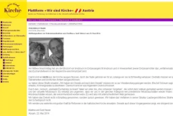 The website of We are Church Austria with the statement from Martha and Gert Holzer CNA 5 23 14