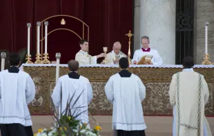 Then-Deacon Michael Baggot assisting at Mass with Pope Francis June 18, 2017.   Vatican Media.
