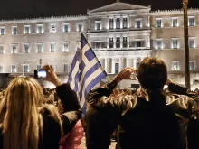 Thousands of demonstrators gather outside the Greek parliament on Feb. 5, 2015 in Athens, Greece. 