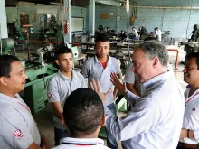Tim Kaine at the Jesuit Technical School Loyala in El Progreso, Honduras. 