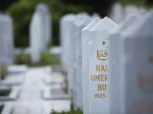 Tombstones at the war cemetery in Sarajevo, Bosnia and Herzegovina. 