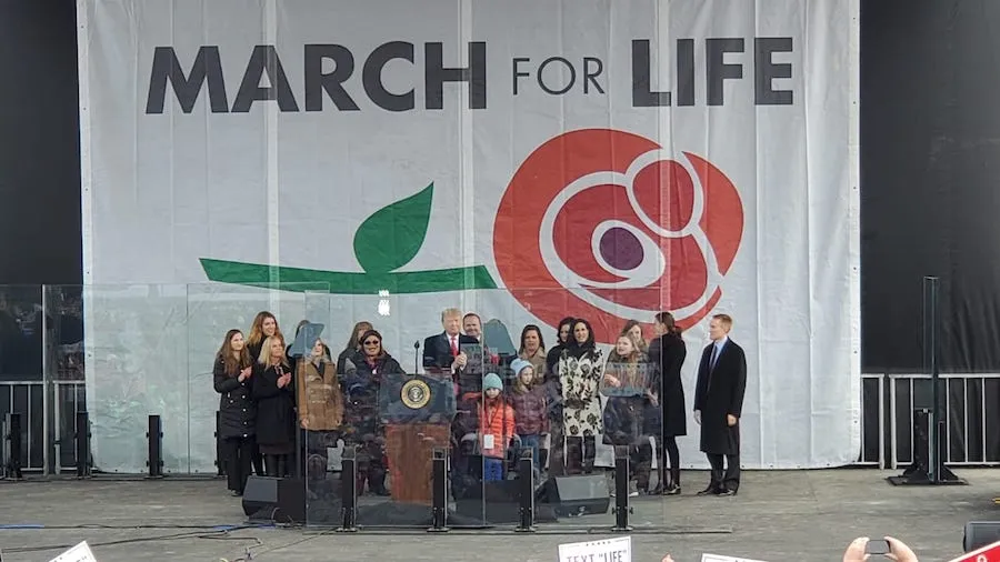 President Donald Trump takes the stage at the 2020 March for Life. ?w=200&h=150