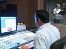 Actor Brian Cox in the soundbooth recording for The Truth and Life Bible