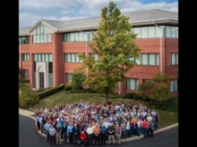 Tyndale House employees outside their headquarters in Carol Stream, Ill. 