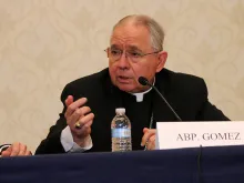 Archbishop Jose Gomez at a June 11 press conference. 