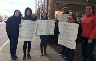 Demonstrators from Georgetown University outside the 2019 USCCB Fall General Assembly in Baltimore.   Christine Rousselle / CNA.