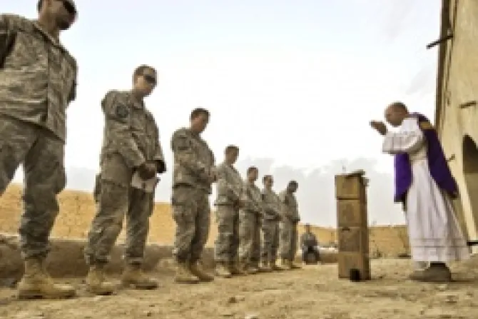 US Army chaplain Fr Carl Subler Captain celebrates Mass for soldiers in Badula Qulp in Helmand province Afghanistan Feb 21 2010 USAF photo by Tech Sgt Efren Lopez CNA US