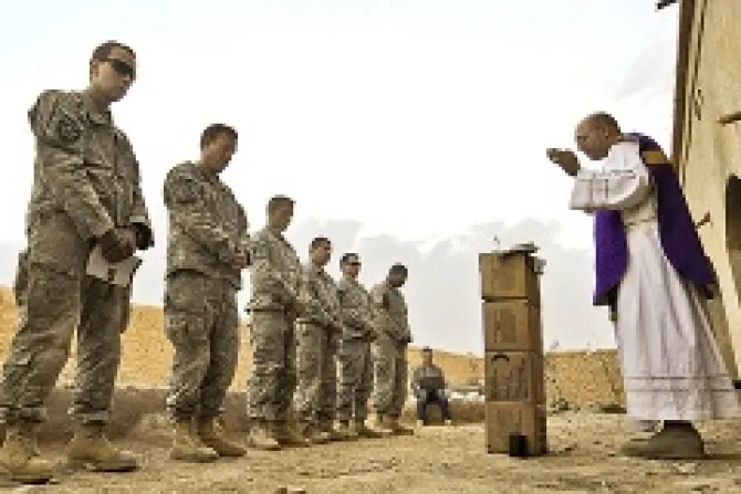 US Army chaplain Fr Carl Subler celebrates Mass for soldiers in Badula Qulp in Helmand province Afghanistan Feb 21 2010 Credit USAF Tech Sgt Efren Lopez CNA 4 9 13