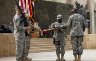 US military holds flag casing ceremony in Baghdad as troops pullout of country.   Pablo Martinez Monsivais/ Pool /Getty Images News/ Getty Images