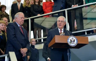 US Secretary of State Rex Tillerson delivers remarks to State Department employees Feb. 2, 2017.   State Department photo/public domain.