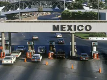 A border crossing between the US and Mexico. 