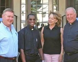 From left are Daniel Marecki; Father Emmanuel Kakaaga Byaruhanga of Rwesigiire, Uganda; Jane Holler; and Father Maurice J. Maroney, Pastor of St. Gabriel Parish in Milford. (Photo by Mary Chalupsky)?w=200&h=150