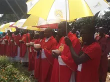 Ugandan priests celebrate Mass at the Basilica of the Uganda Martyrs, June 3, 2018. 