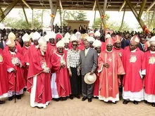 Bishops pose with Catholic mass-goers at Ugandan Catholic Martyrs Shrine. Courtesy photo.