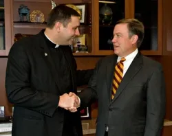 University of Mary President, Fr. James Shea, meets Michael M. Crow, president of Arizona State University on February 29, 2012.?w=200&h=150