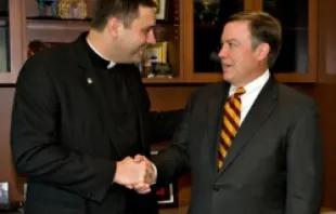 University of Mary President, Fr. James Shea, meets Michael M. Crow, president of Arizona State University on February 29, 2012. 