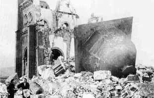 A Catholic Church in Nagasaki, destroyed by the Aug. 9, 1945, atomic bombing of the city. Public domain null