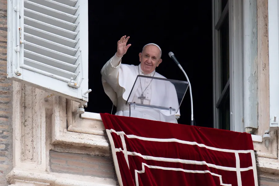 Pope Francis delivers an Angelus address from a window overlooking St. Peter’s Square. Credit: Vatican Media.?w=200&h=150