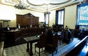 The first hearing of an abuse trial takes place at the Vatican court Oct. 14, 2020.   Vatican Media.