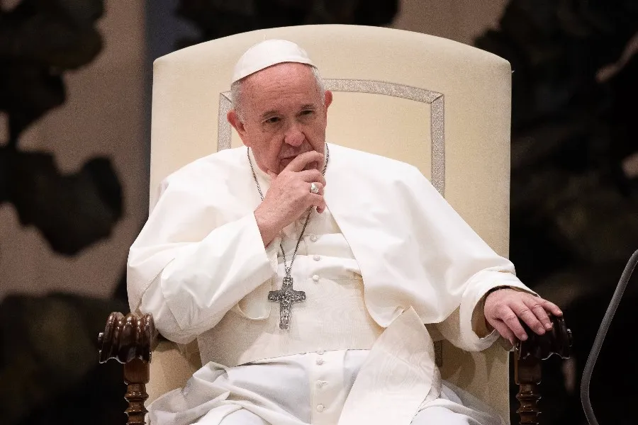 Pope Francis attends the general audience in the Paul VI Audience Hall Oct. 21, 2020. ?w=200&h=150