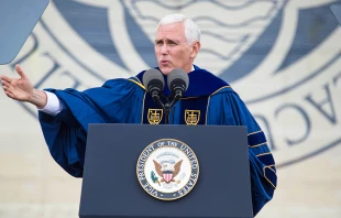 VP Mike Pence delivers commencement address at University of Notre Dame, May 20, 2017.   Barbara Johnston, University of Notre Dame.