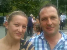 Valentin and Vanessa, a Kosovar couple who attended Pope Francis' papal Mass in Albania. 