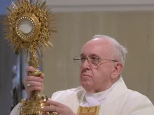 Pope Francis offers Mass in Casa Santa Marta on April 18, 2020. 