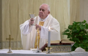 Pope Francis celebrates a morning Mass at the Casa Santa Marta.   Vatican Media.