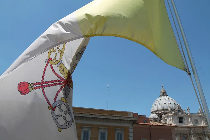 Vatican City flag 1 waving over St Peters Square in Vatican City on May 28 2015 Credit Bohumil Petrik CNA 5 28 15