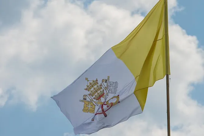 Vatican City papal flag 1 in Sarajevos Kosevo Stadium in Bosnia Herzegovina following Mass said by Pope Francis on June 6 2015 Credit Andreas Duren CNA 6 6 15