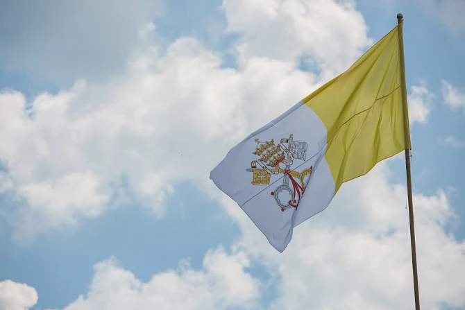 Vatican City papal flag in Sarajevos Kosevo Stadium in Bosnia Herzegovina following Mass said by Pope Francis on June 6 2015 Credit Andreas Duren CNA 6 6 15