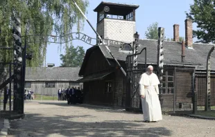 Pope Francis prays at Auschwitz July 29, 2016.   Vatican Media.