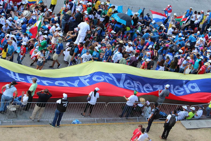 A Pray for Venezuela banner at Campo Santa Maria la Antigua in Panama City, Jan. 24, 2019.?w=200&h=150