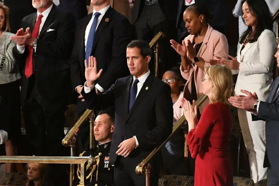 Venezuelan opposition leader Juan Guaido (C) waves as he is acknowledged by Donald Trump during his State of the Union address Washington, DC, Feb. 4, 2020. ?w=200&h=150