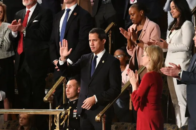 Venezuelan opposition leader Juan Guaido C waves as he is acknowledged by Donald Trump during his State of the Union address Washington DC Feb 4 2020 Credit Mandel Ngan AFP via Getty Im 1