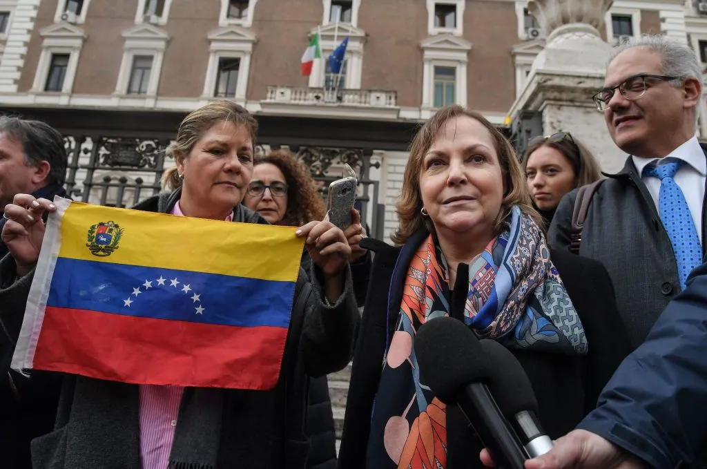 Members of a Venezuelan delegation sent by Venezuelan opposition leader Juan Guaido to meet with Italy's Interior Minister pose in Rome, Feb. 11, 2019. ?w=200&h=150