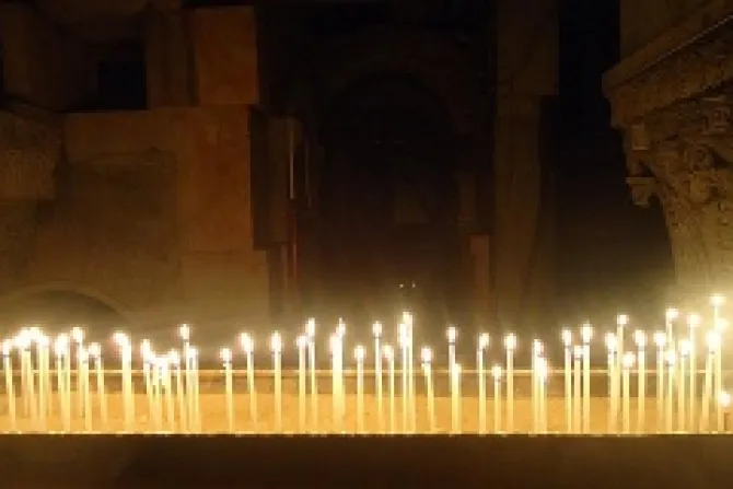Votive candles in the Church of the Holy Sepulchre in Jerusalem Israel Credit Marianne Medlin CNA CNA 2 11 14