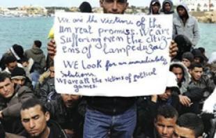 Migrants at Lampedusa, who flee such situations as the instability in Libya and war and terror in Iraq and Syria.   Antonello Mangano.