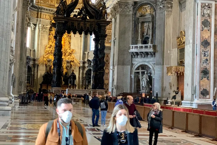 Visitors inside of St. Peter's Basilica March 2020. ?w=200&h=150