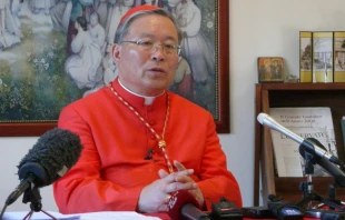 Cardinal Andrew Yeom Soo-jung of Seoul speaks at a press conference on Feb. 25, 2014.   Jan Bentz/CNA.