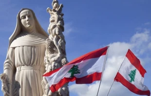 A statue of St. Rita at the entrance of the Italian town of Cascia, donated by Lebanon in 2015.