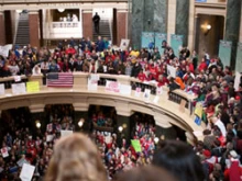 Protestors fill the Wisconsin capitol building. 