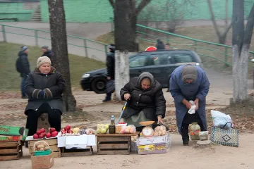 Women sell produce on the street in Vitebsk Belarus Oct 27 2014 Credit Aid to the Church in Need CNA 11 14 14