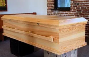 Wooden casket made by the monks of Saint Joseph Benedictine Abbey.   Saint Joseph Woodworks.