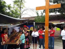 World Youth Day cross, icon of Mary in Oaxaca, Mexico. 