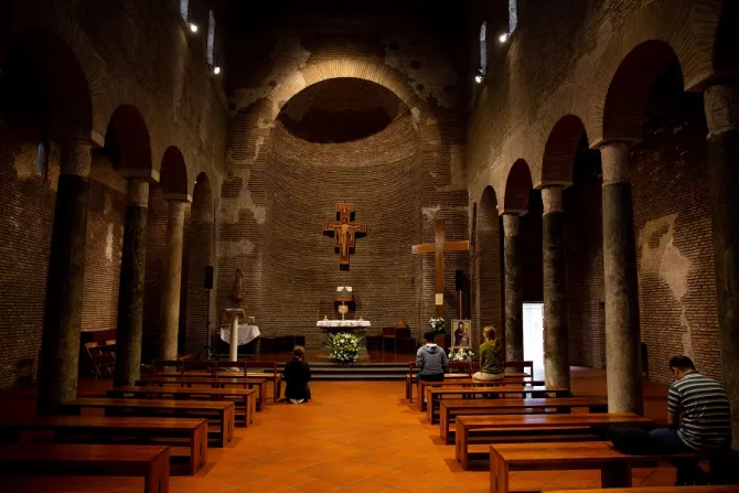 Young people pray at the Centro San Lorenzo in Rome Credit Daniel Ibez CNA