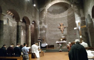 Young people pray in Centro San Lorenzo on St. John Paul II's feast day 2018.   CNA.