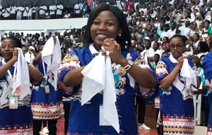 Youth perform a dance in the Maxaquene Pavilion in Maputo before the arrival of Pope Francis Sept. 5, 2019.   Vatican Press Pool Photo.
